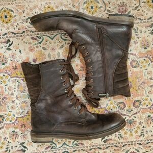 AQUATALIA by Marvin K Size 9.5 Quilted Leather Combat Boot Ankle Lace Up